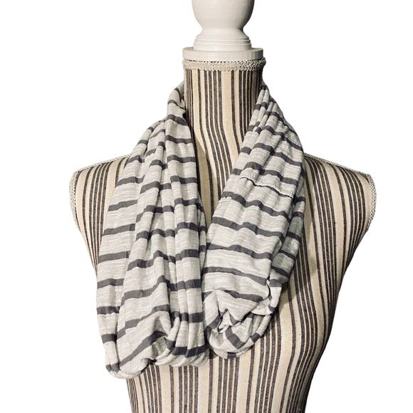 White & Gray Striped Loop Infinity Scarf Women - Picture 3 of 4